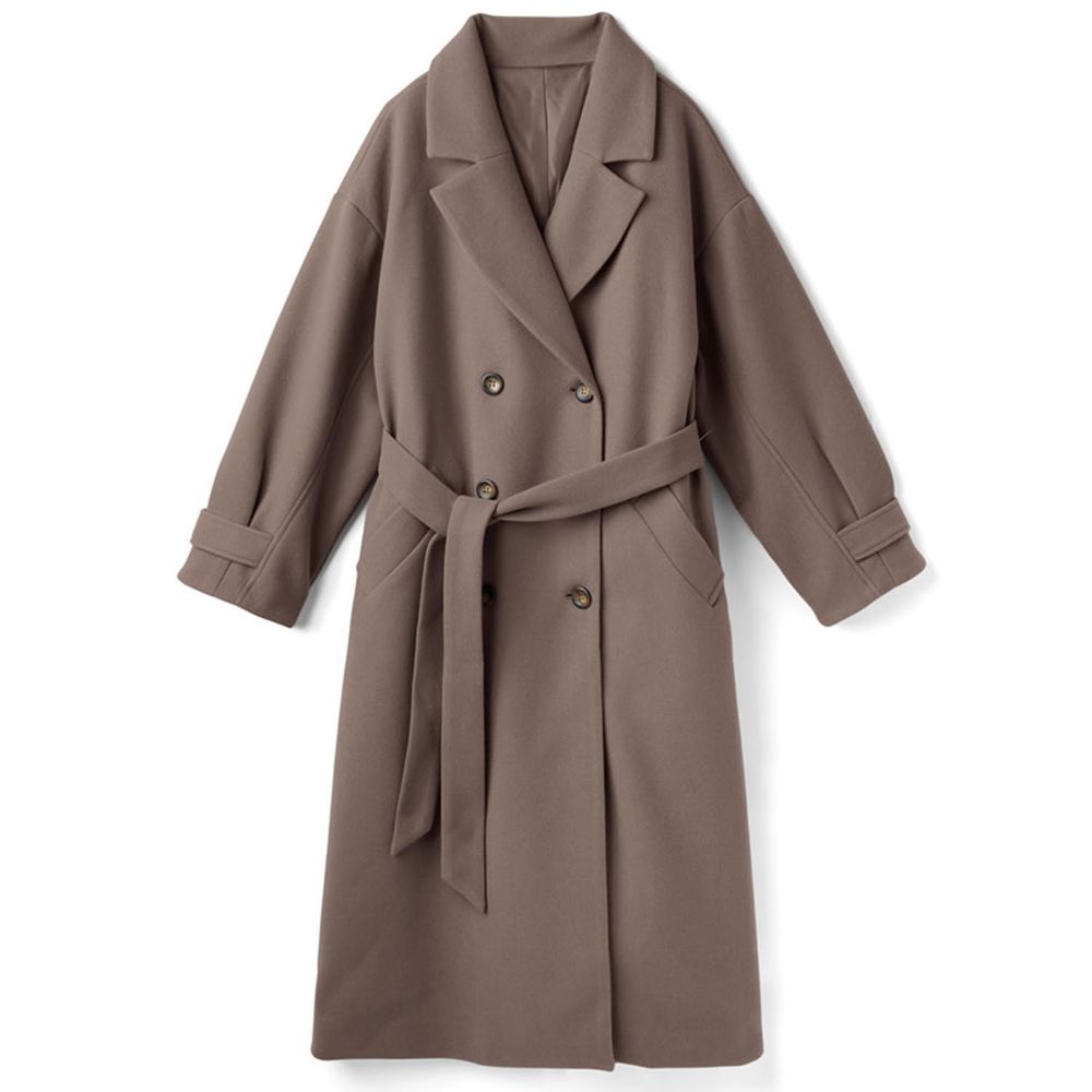 日本 GRL - 雙排釦英式風衣造型大衣/外套(附腰帶)-摩卡
