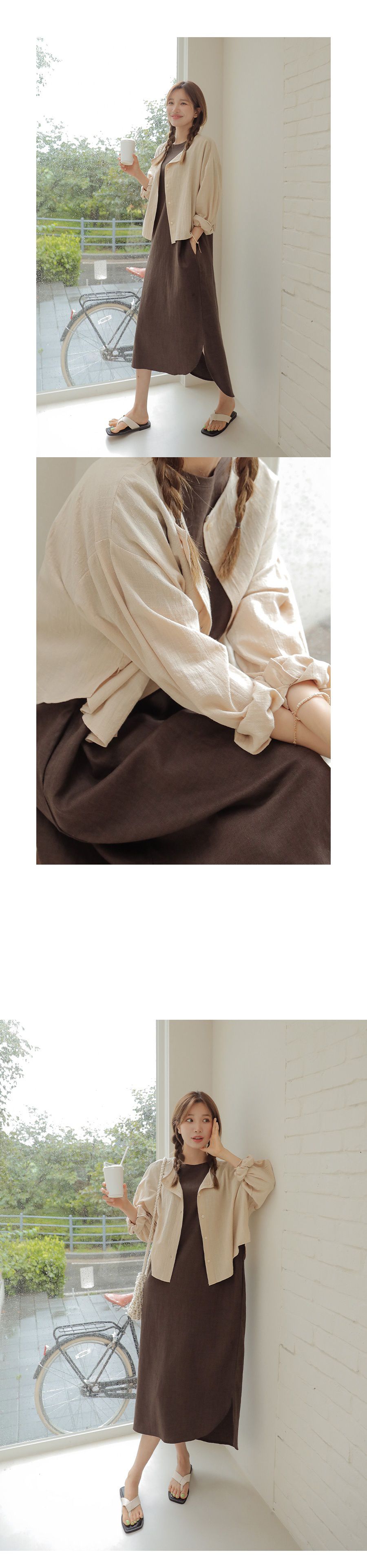 韓國 Urbantheroom - 夏日清爽棉麻防曬襯衫-杏 (Free)