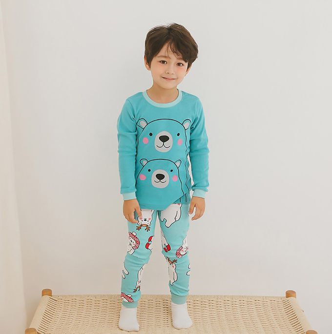 正韓 Puco - 超優質嬰幼兒/兒童長袖100% 有機純棉家居服/睡衣-抱抱北極熊