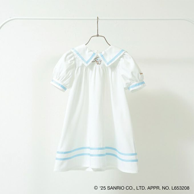 日本 Lycee mine - 俏麗水手條紋短袖洋裝-卡通人物大耳狗-海軍藍
