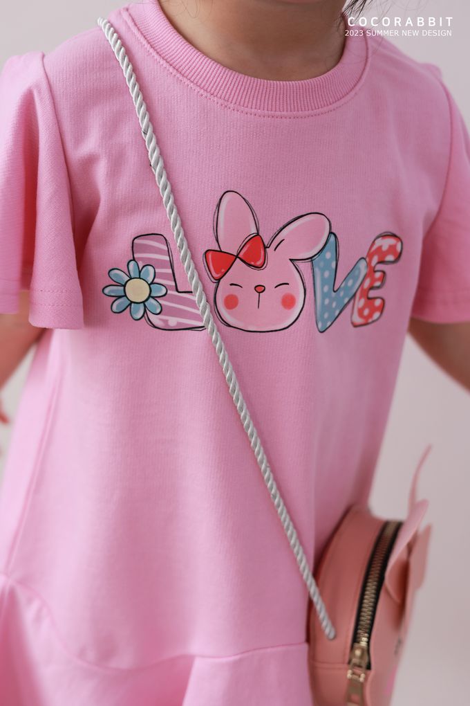韓國 Coco rabbit - (附包包)立體兔耳裝飾短袖洋裝-LOVE印-紫