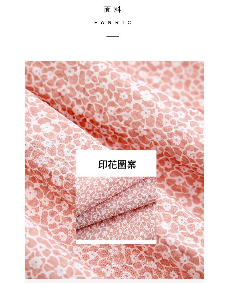 娃娃領短袖洋裝-碎花紋路-淺藍色