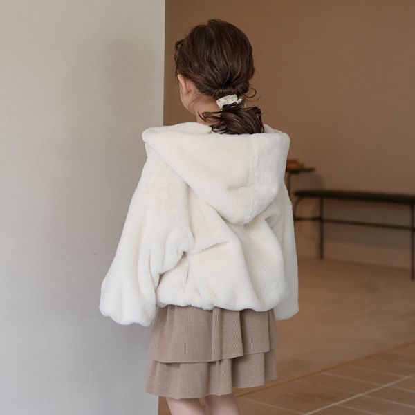 日本 Lycee mine - 泰迪熊蓬鬆感連帽外套-卡其米