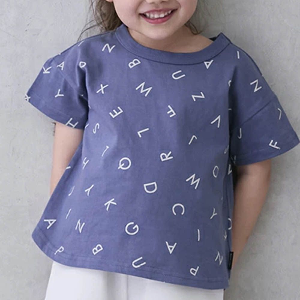 [低價]接觸冷感 滿版印花短袖上衣-英文-灰