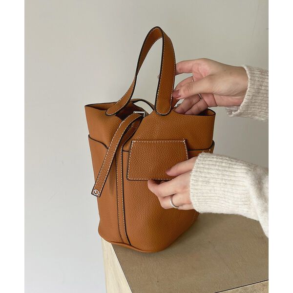 日本 Bou Jeloud - 皮革時尚簡約手提水桶包-黑