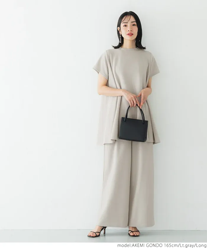 日本 COCA - 速乾彈性 垂墜感修身寬褲-灰棕