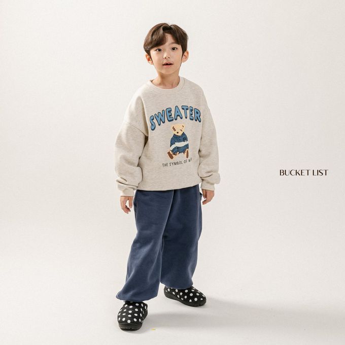 韓國 BUCKET LIST - (內磨毛)泰迪熊熊印長袖大學T-燕麥