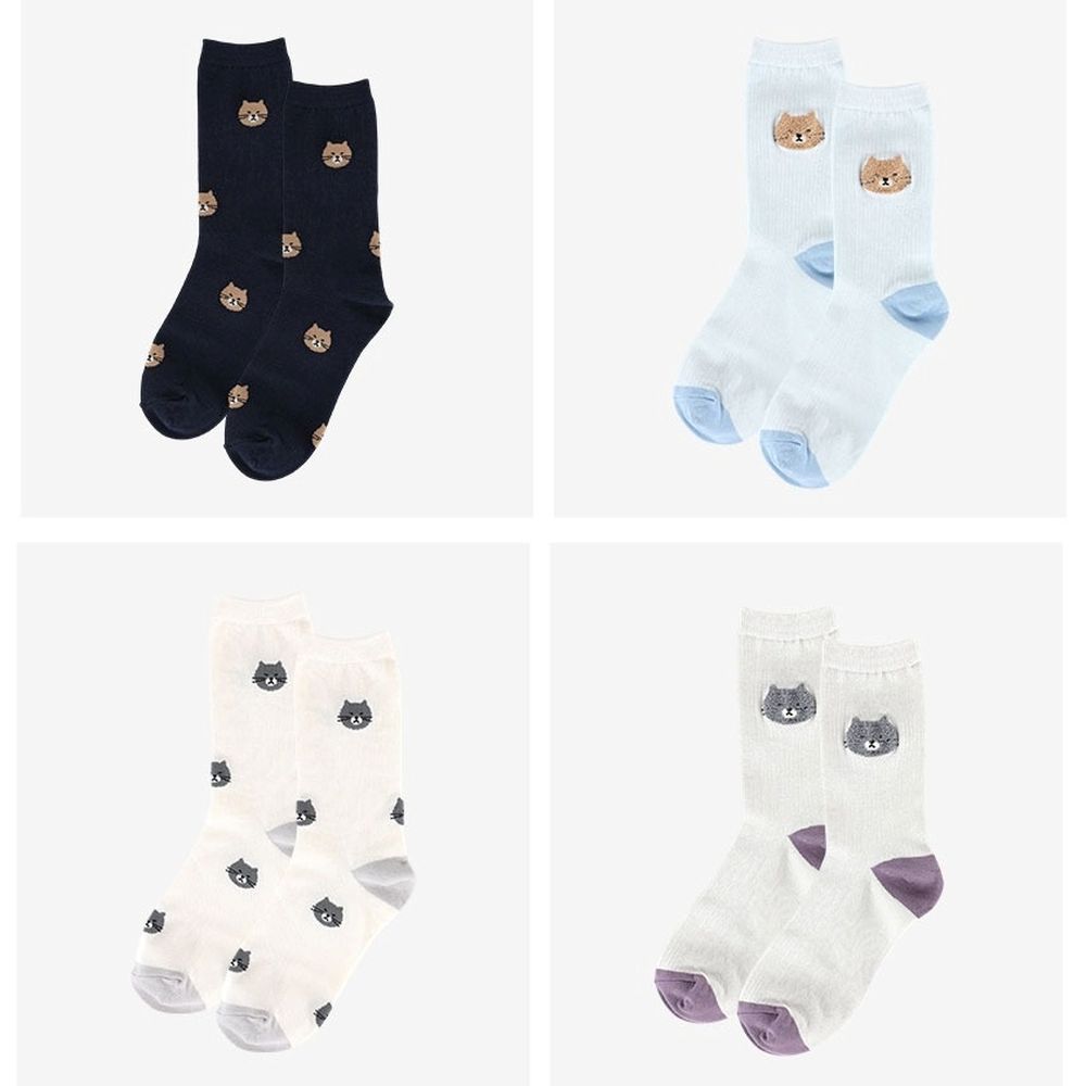 女用襪子/中長筒襪4入組-可愛貓咪 (220~250mm)
