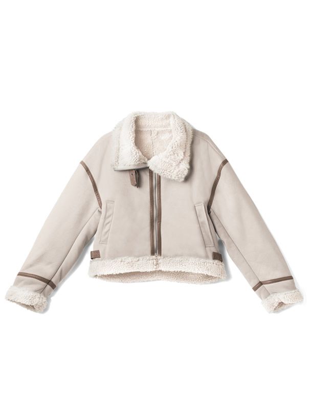 日本 GRL - 羊羔絨翻領短版騎士夾克/外套-粉紫 (F)