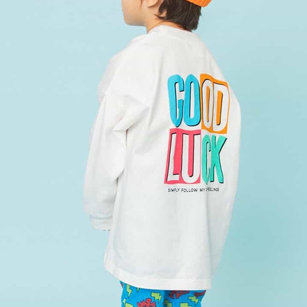 背面勵志標語帥氣長版T恤-GOOD LUCK-白