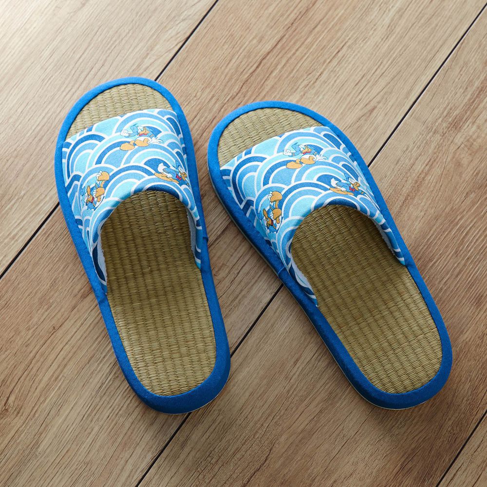 日本千趣會 - 迪士尼 涼感草編室內拖鞋-唐老鴨水波-水藍