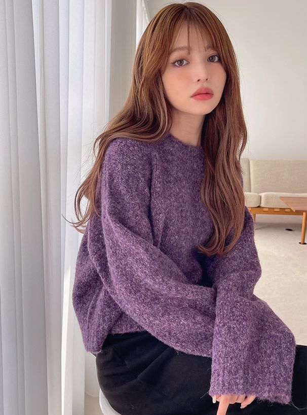 日本 GRL - 羊毛混柔軟短版毛衣-葡萄紫 (F)