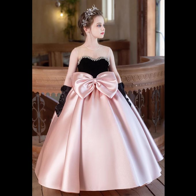 love, charlotte - 法式水鑽平口大蝴蝶結厚磅緞長禮服 - 黑粉色