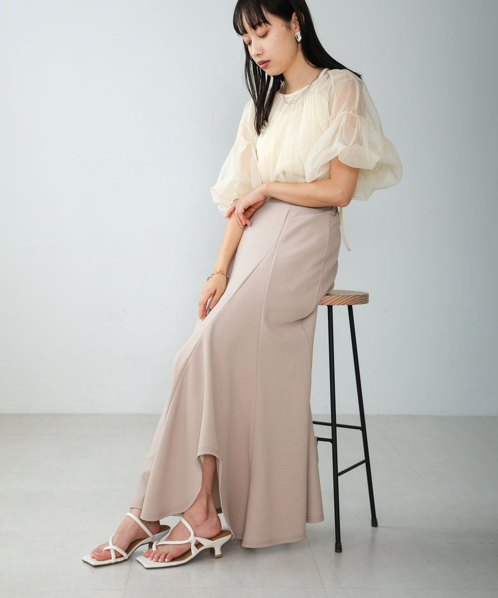 日本 Bab - 浪瓣花瓣層次修身長裙-黑