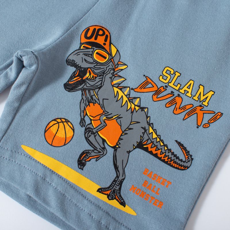 純棉休閒短褲-街頭暴龍-藍色