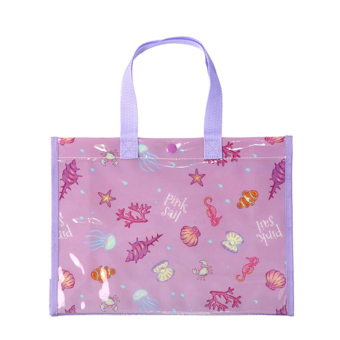 日本 ZOOLAND - 防水PVC手提袋/游泳包-滿版彩花-玫紅 (25x34cm)