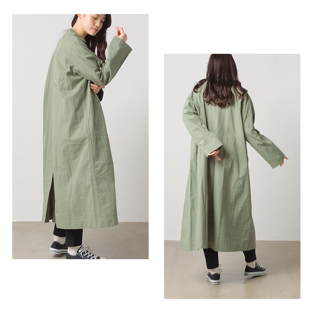 日本 OMNES - 純棉翻領長版風衣外套-櫻花粉