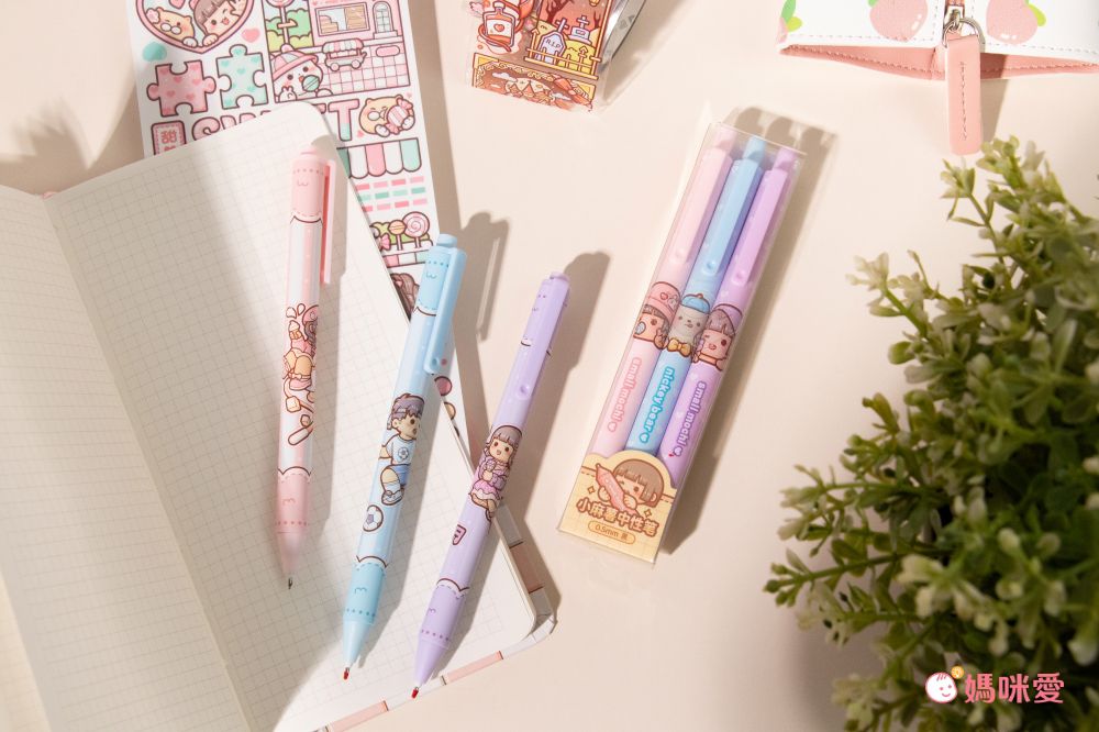 小麻糬按壓式0.5mm中性筆(3入)-寵物系列-黑色