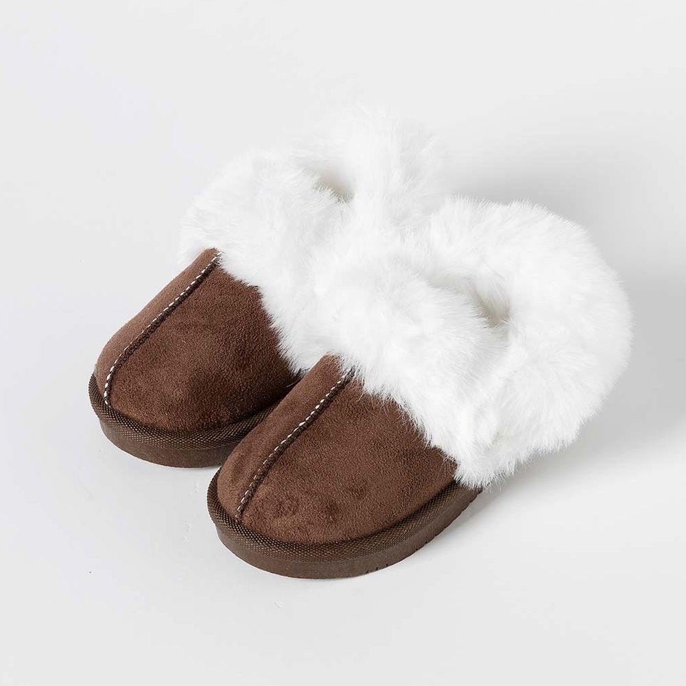 保暖毛絨防滑底鬆緊帶懶人拖鞋-巧克力咖