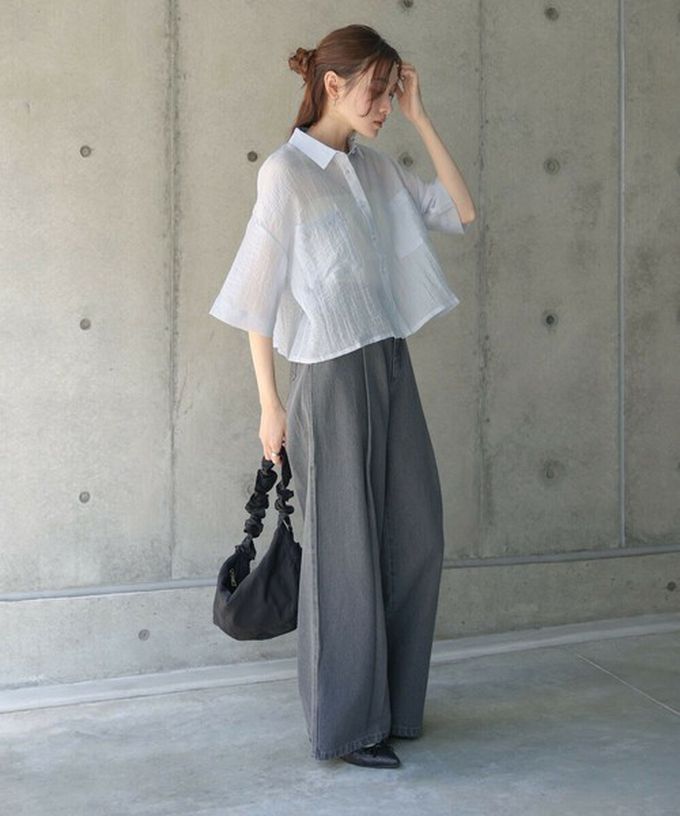 日本 Bab - 透膚感清爽短版五分袖襯衫-卡其棕 (M)