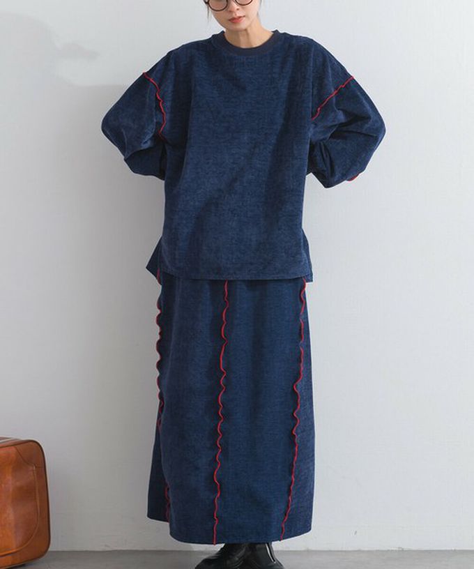 日本 Lupilien - 木耳縫線休閒絨面長袖上衣-煙燻粉