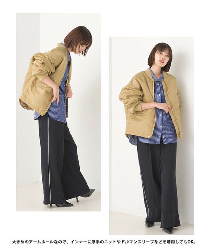 日本 OMNES - 輕量尼龍鋪棉保暖飛行外套-卡其