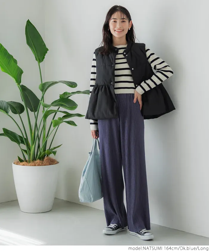 日本 COCA - [可剪裁] 垂墜感修身細摺長褲-灰杏