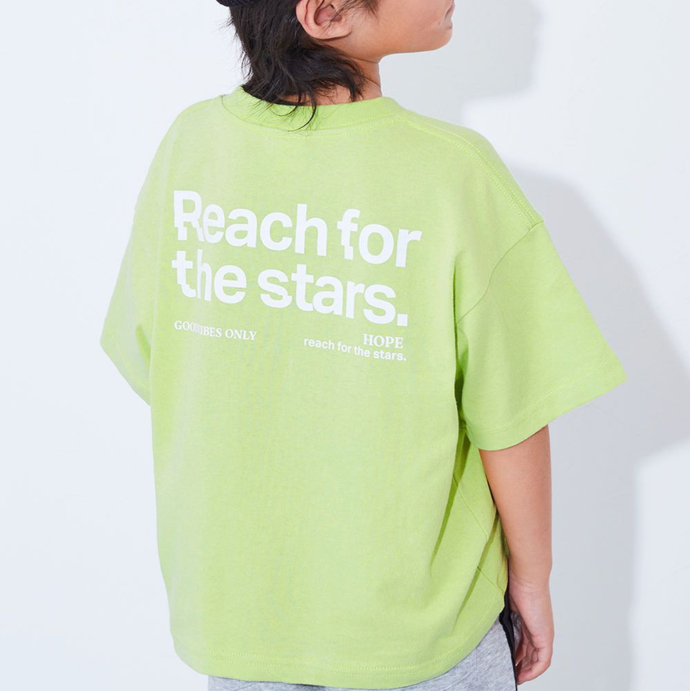 100%棉 定番印花短袖上衣-追逐星星-黃綠