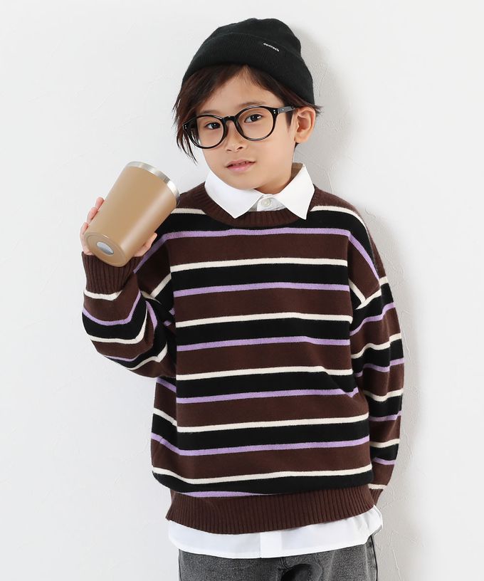 日本 devirock - 可機洗 學院風線條舒適毛衣-紫棕
