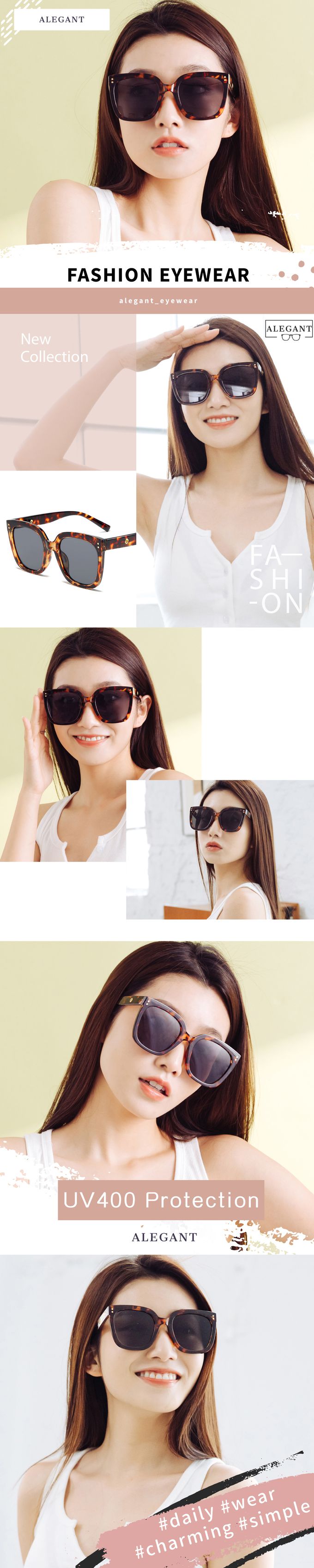 ALEGANT - 時髦復古琥珀花紋貓眼大方框墨鏡│UV400太陽眼鏡