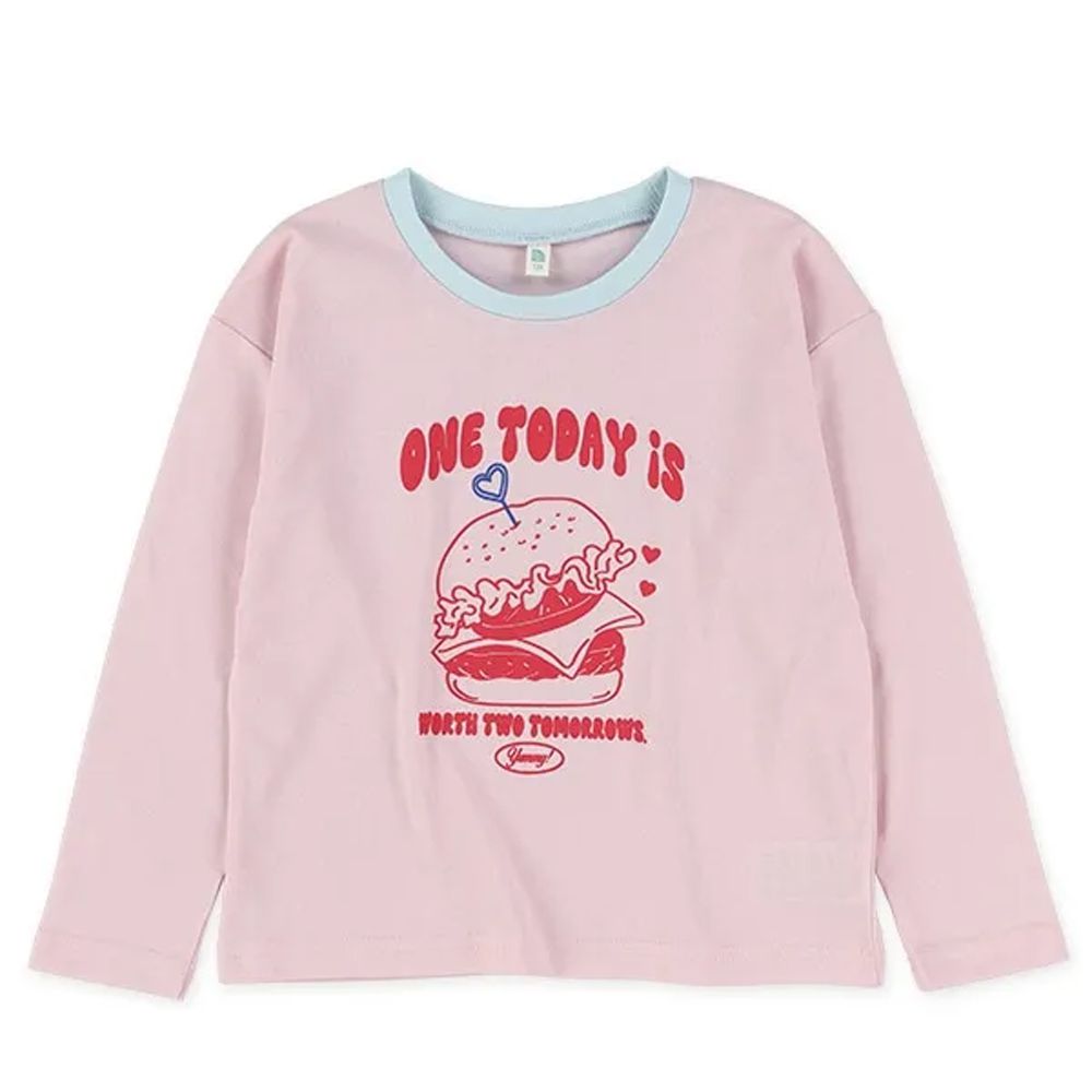 清爽印花薄長袖上衣-美味漢堡-粉紅