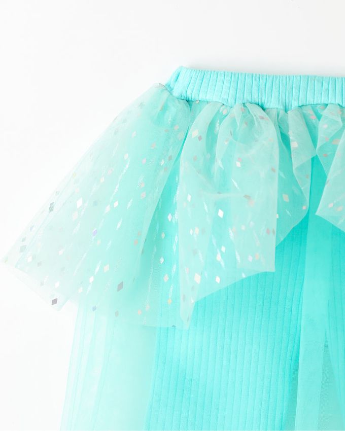 韓國 OZKIZ - (附配飾)海洋公主網紗裝飾短袖套裝-紫X湖綠