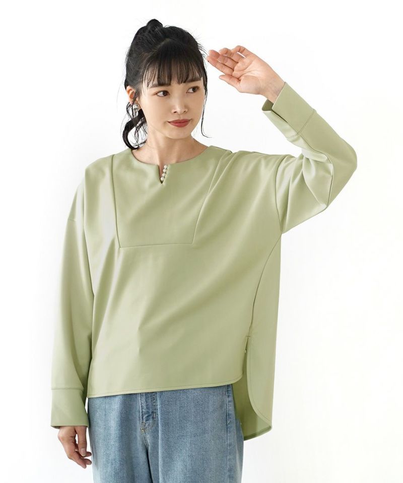 日本 zootie - 氣質珍珠釦小V領長袖上衣-象牙白