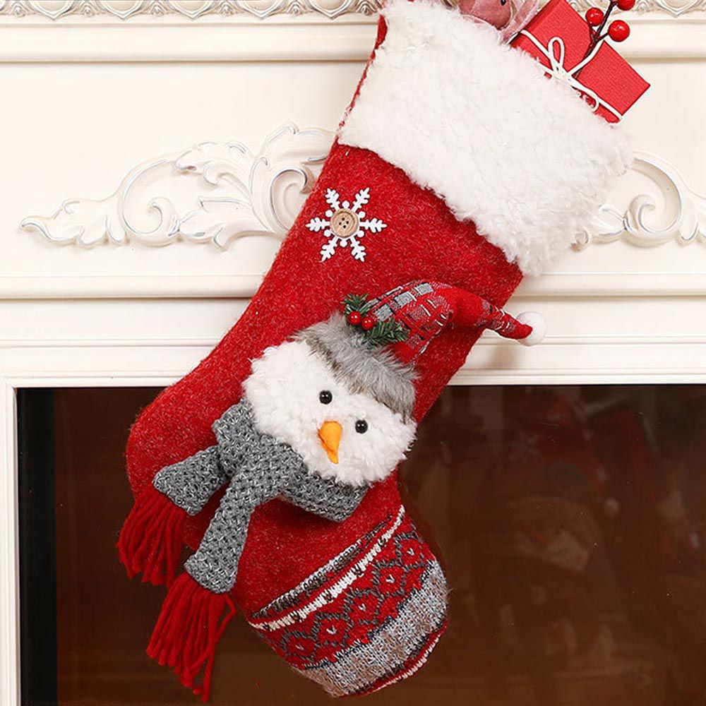 聖誕節造型襪子禮物袋-雪人-紅色