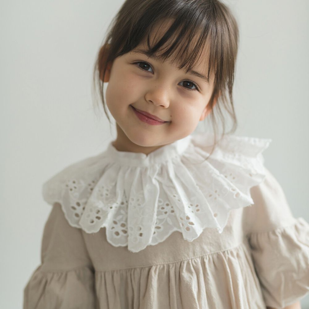 日本 riziere - 純棉綁帶式古典鏤空蕾絲荷葉領-白