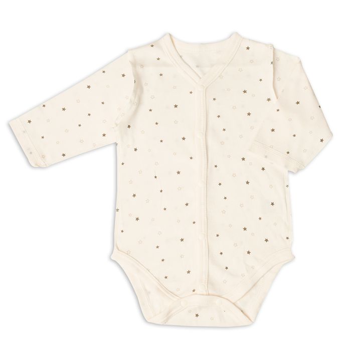 akachan honpo - 長袖前開式速乾包屁衣-2件組 星星-灰色