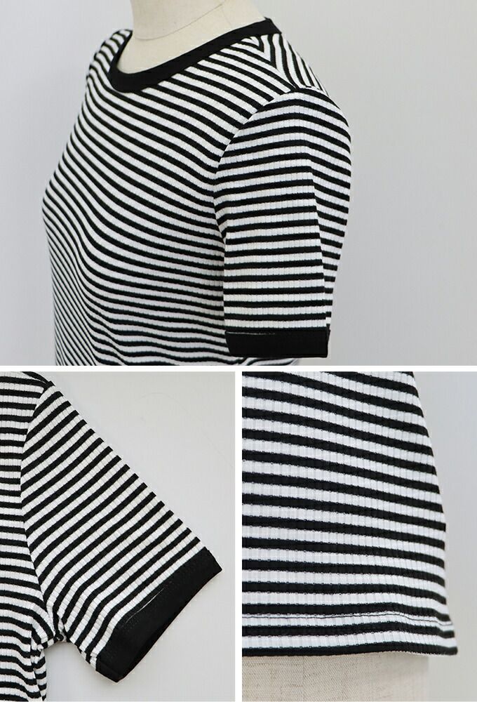 日本 BLUE EAST - 簡約條紋百搭短袖上衣-黑