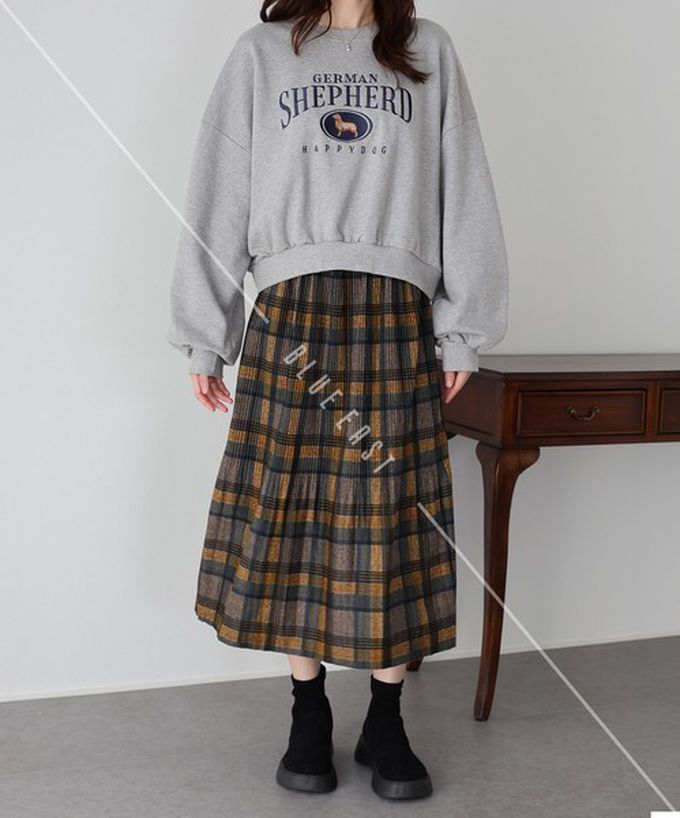 日本 BLUE EAST - 經典季節感格紋百褶長裙-咖啡系 (M)