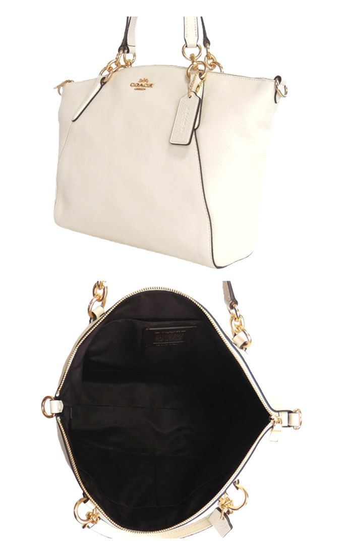 COACH - 素面皮革手拿斜背兩用包-白