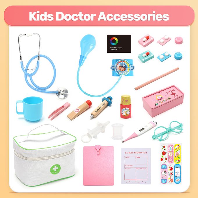 CuteStone - 兒童仿真小小醫生木質套裝玩具24件組