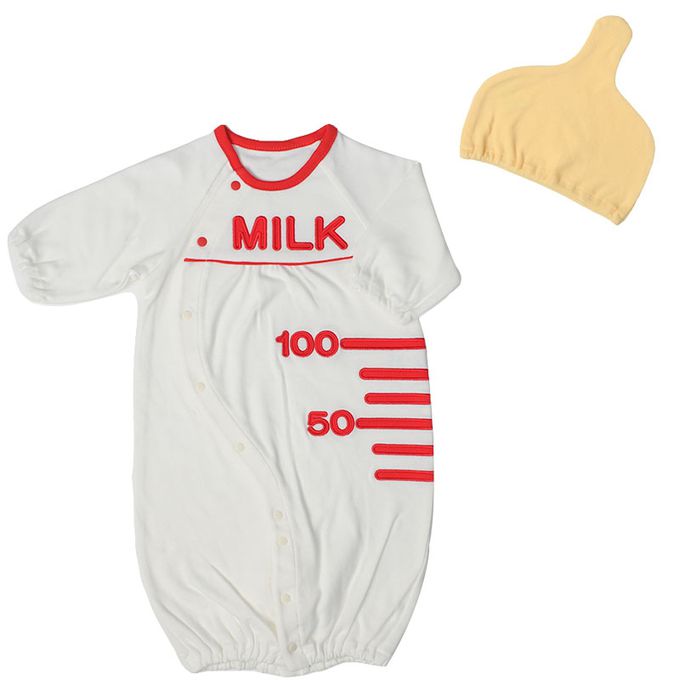 akachan honpo - 長袖造型連身衣-附帽子 奶瓶-紅色 (50~60cm)