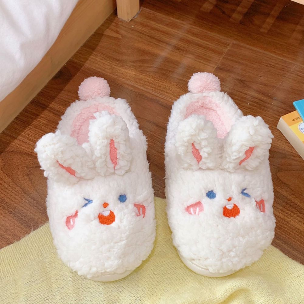 棉花絨卡通小白兔保暖室內拖鞋-成人室內拖鞋-白色 (40-41)-版型偏小(適合24~25cm腳長)