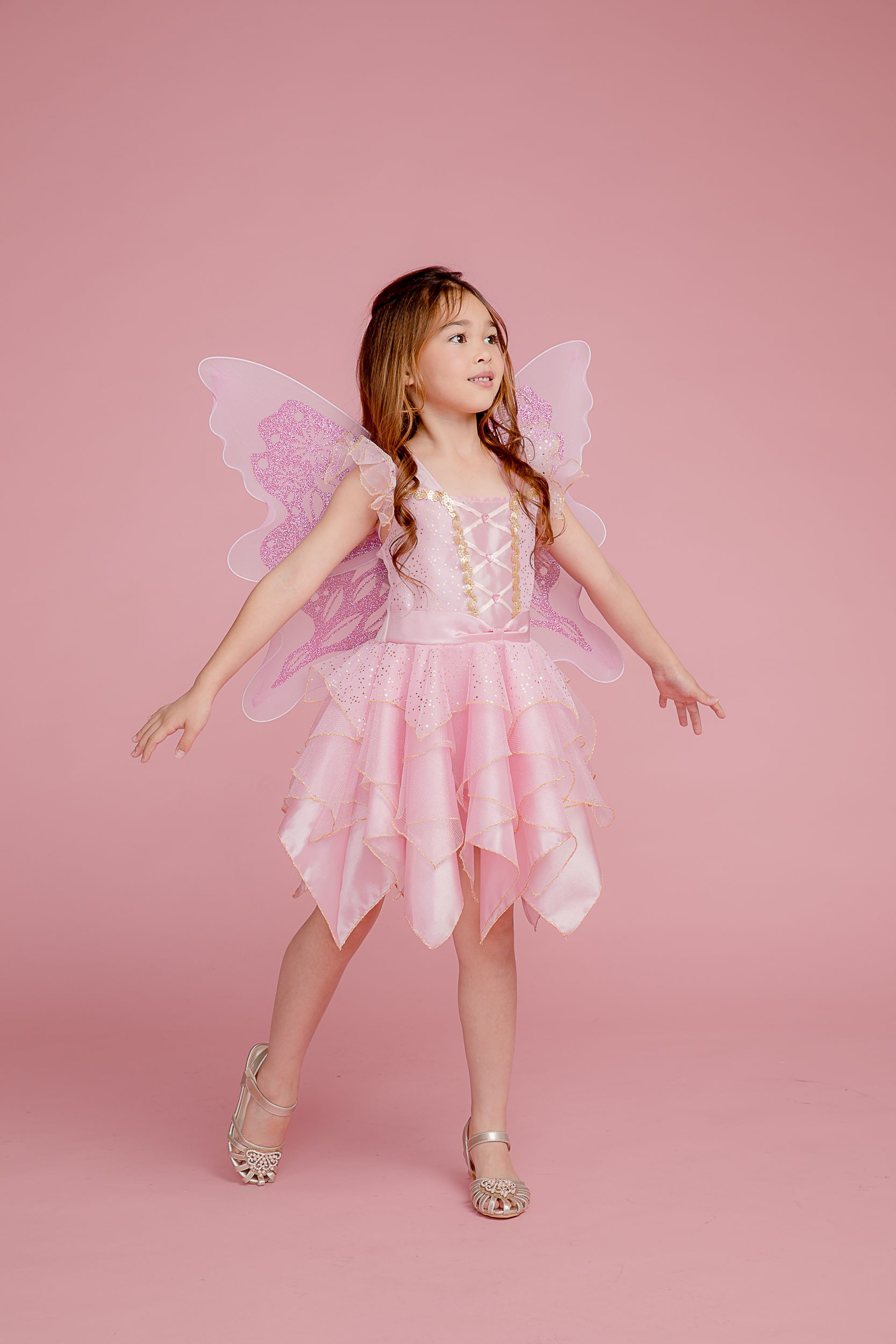 Love, Charlotte - 粉蝴蝶仙子裝-短裙背心洋裝及翅膀-內含洋裝+背式翅膀