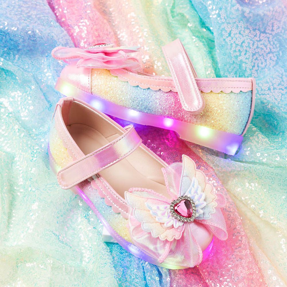 (LED)夢幻彩翼寶石漸層公主鞋-彩虹粉