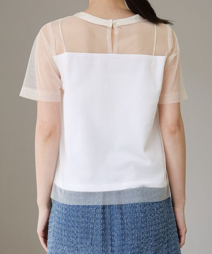 日本 Bab - 個性風透膚薄紗層次短袖上衣-英文字印花-綠