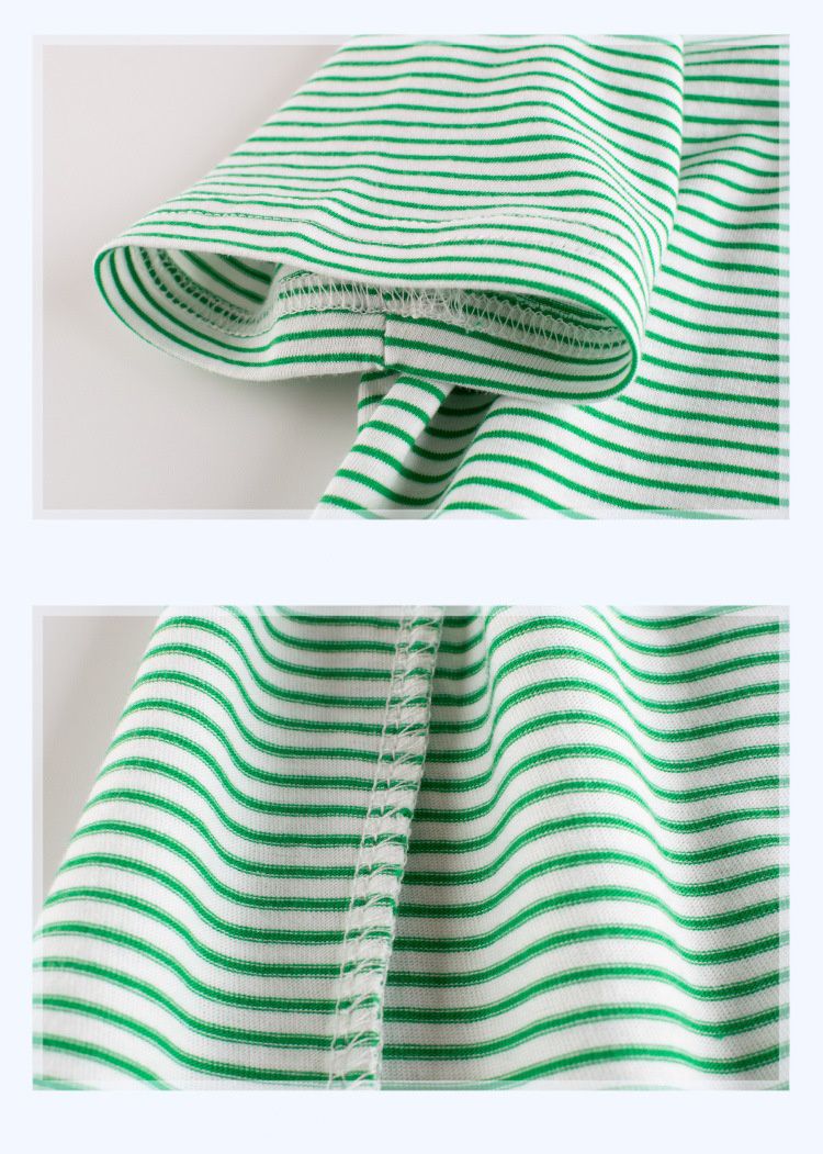 純棉短袖上衣-細條紋款-綠+白