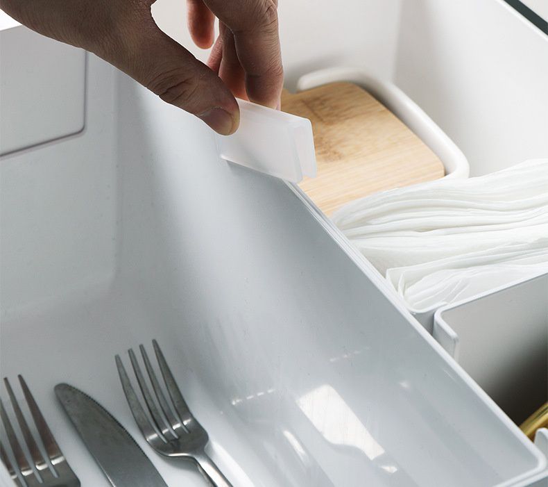 凹型多功能可堆疊收納盒-寬版大號 (14x28x15cm)-附卡扣便籤