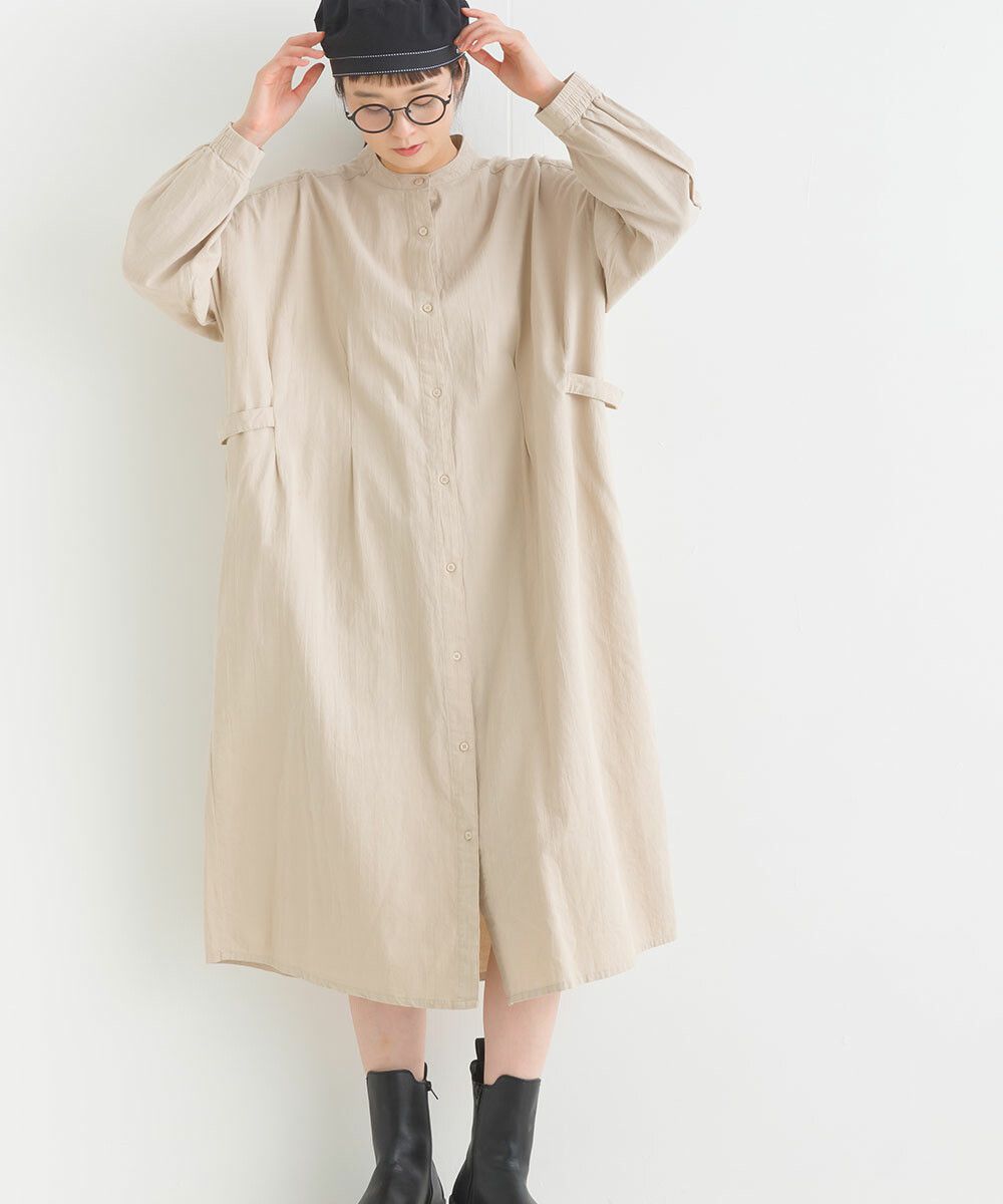 日本女裝代購 - 文藝少女小立領長袖洋裝-珊瑚粉