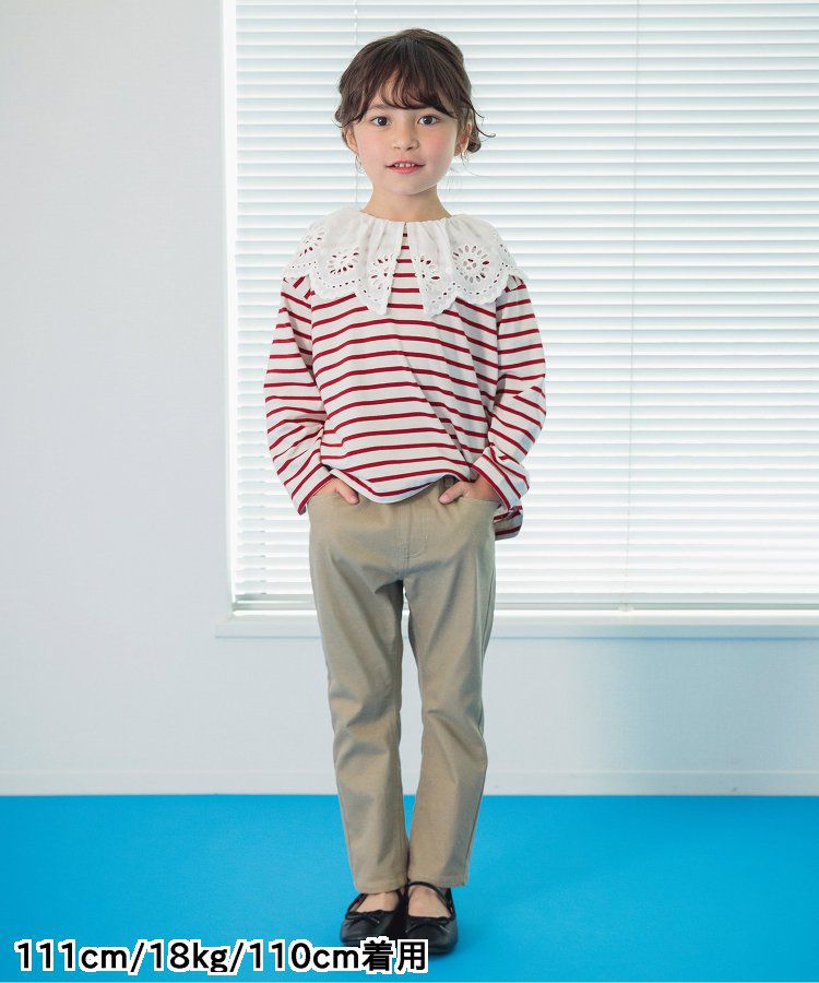 日本 BREEZE - 大片蕾絲雕花領長袖上衣-薰衣草