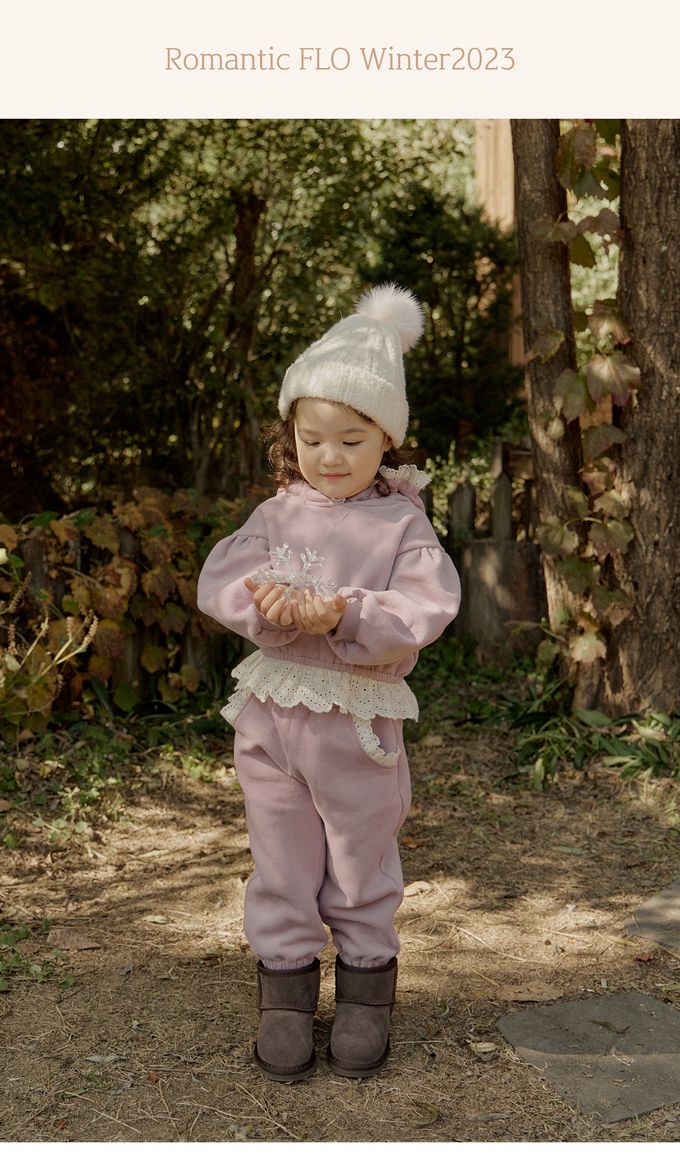 韓國 Puellaflo - 鬆緊腰布花蕾絲點綴縮口長褲-粉紫